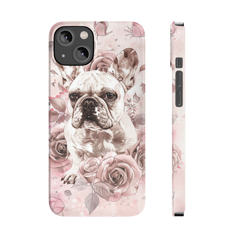 French Bulldog with Flowers Slim iPhone Cases