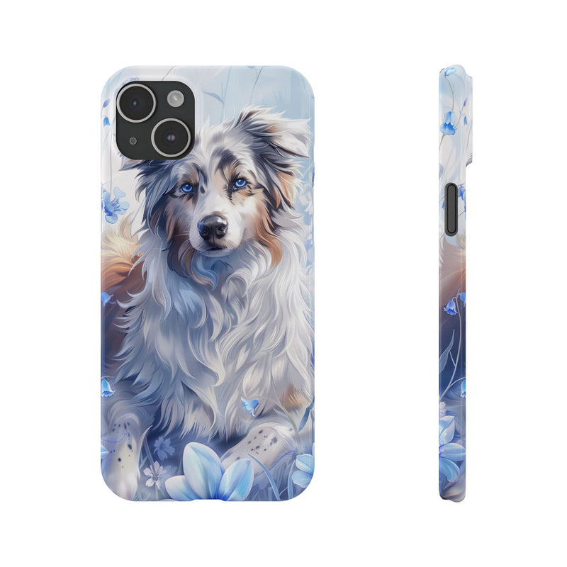 Australian Shepherd with Flowers iPhone Slim Phone Cases