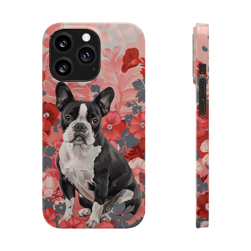 Boston Terrier with Flowers iPhone Slim Phone Cases