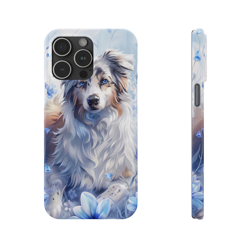 Australian Shepherd with Flowers iPhone Slim Phone Cases