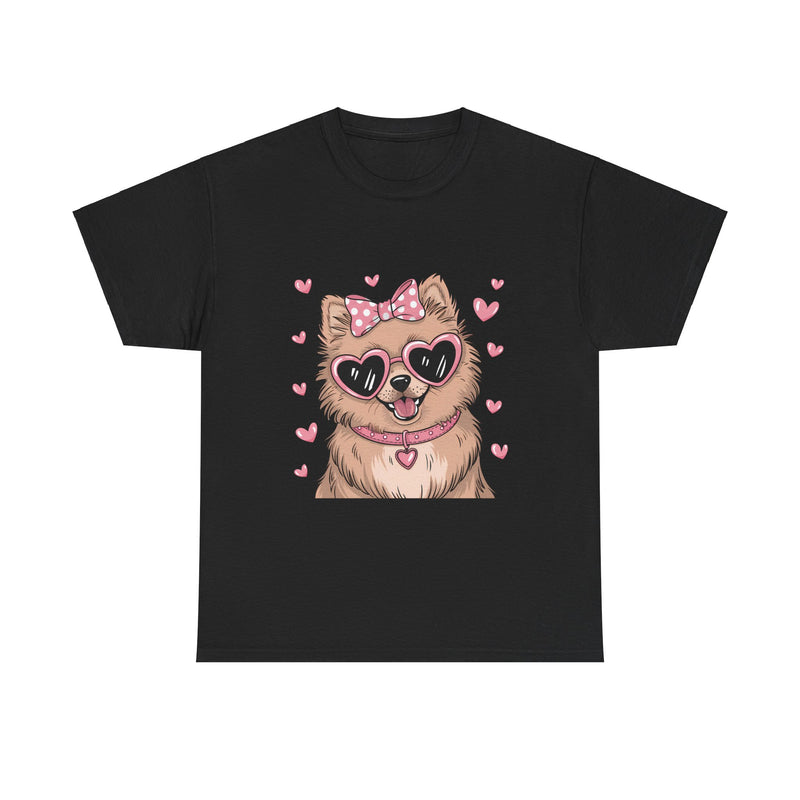 Chihuahua with Pink Hearts Valentine's Day Unisex Heavy Cotton Shirt