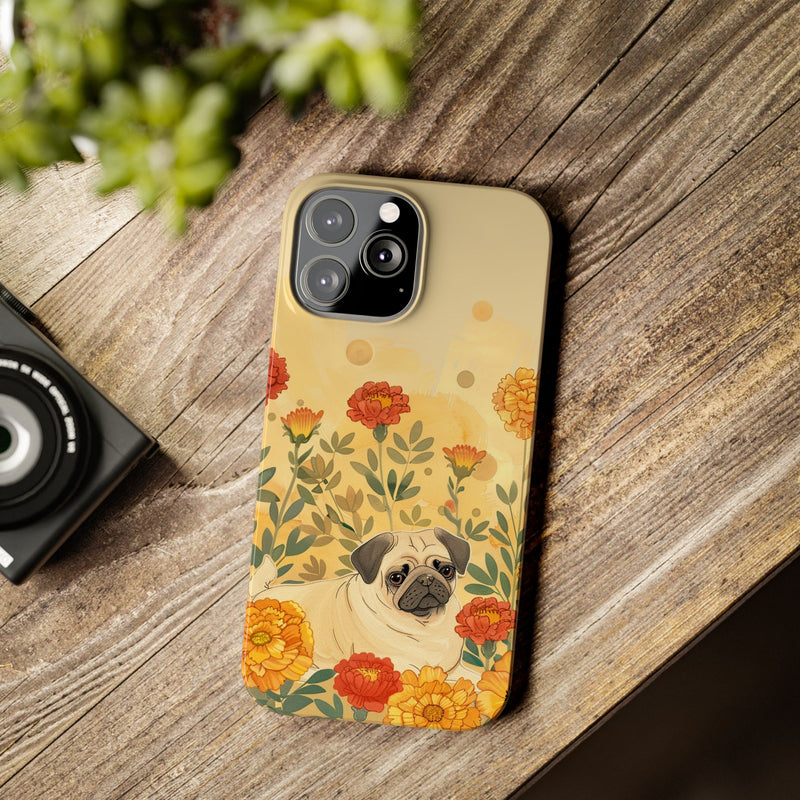 Pug with Flowers Slim iPhone Cases