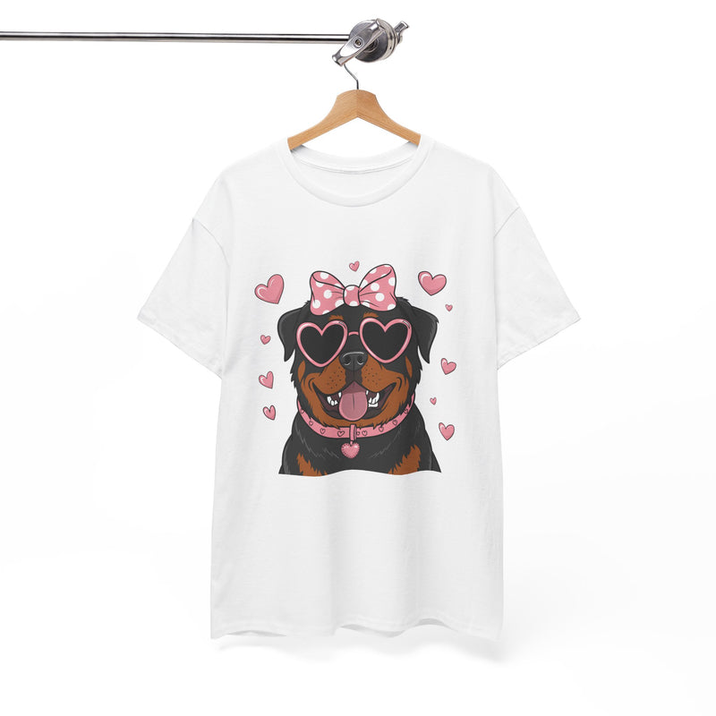 Rottweiler with Pink Hearts Valentine's Day Unisex Heavy Cotton Tee