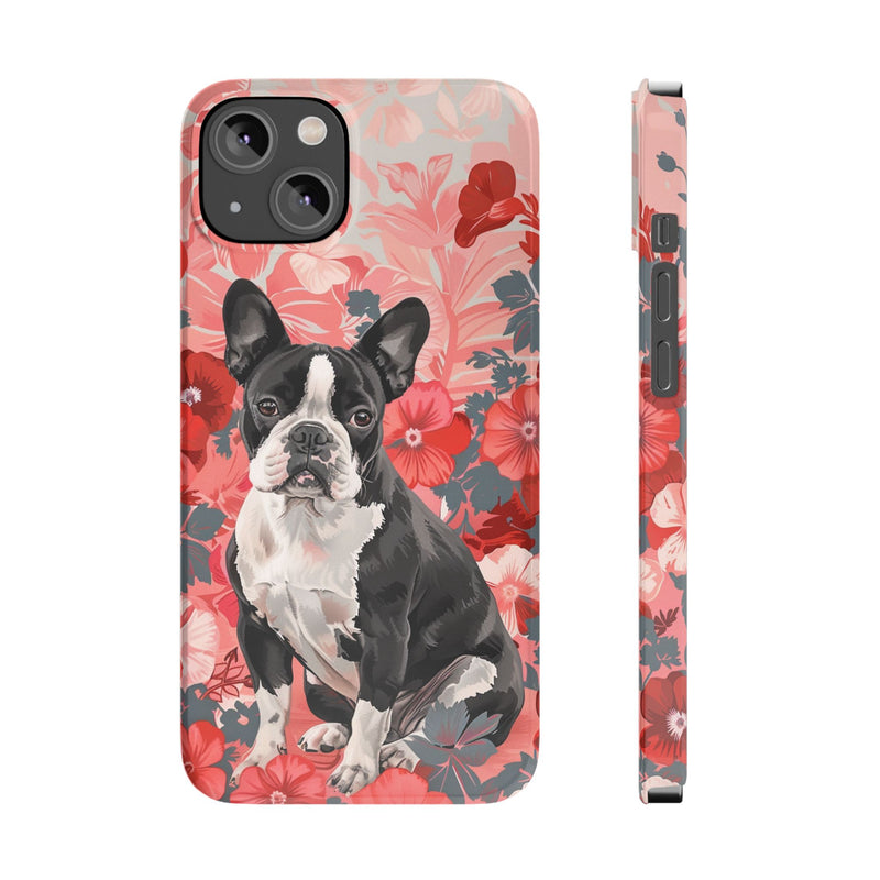 Boston Terrier with Flowers iPhone Slim Phone Cases