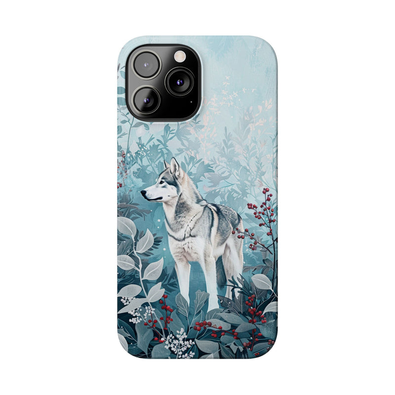 Siberian Husky with Flowers Slim iPhone Cases