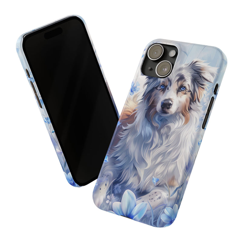 Australian Shepherd with Flowers iPhone Slim Phone Cases