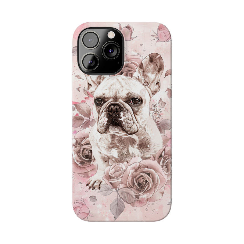 French Bulldog with Flowers Slim iPhone Cases