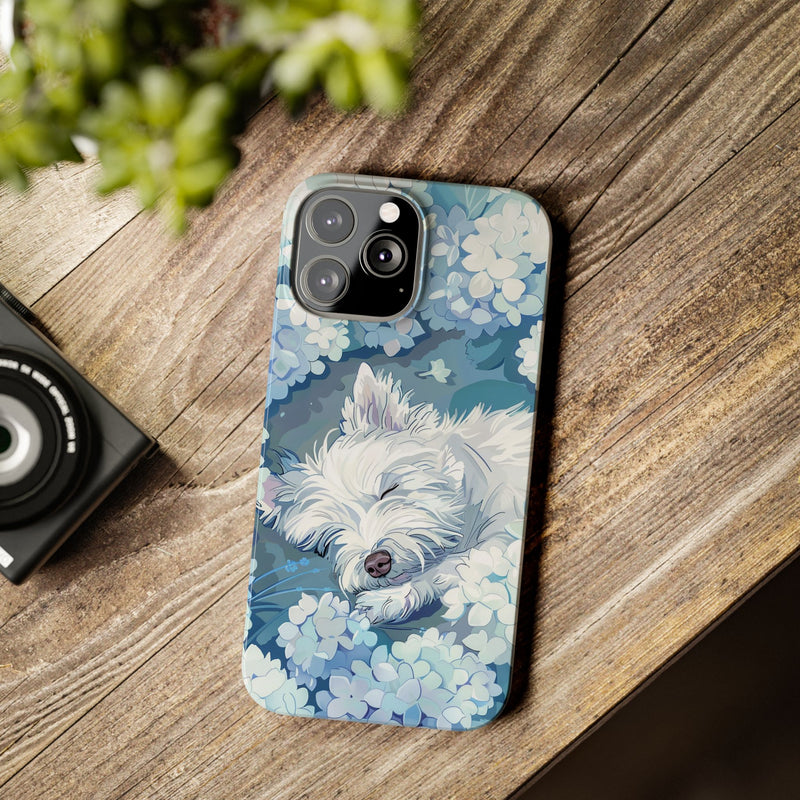 West Highland White Terrier with Flowers Slim iPhone Cases