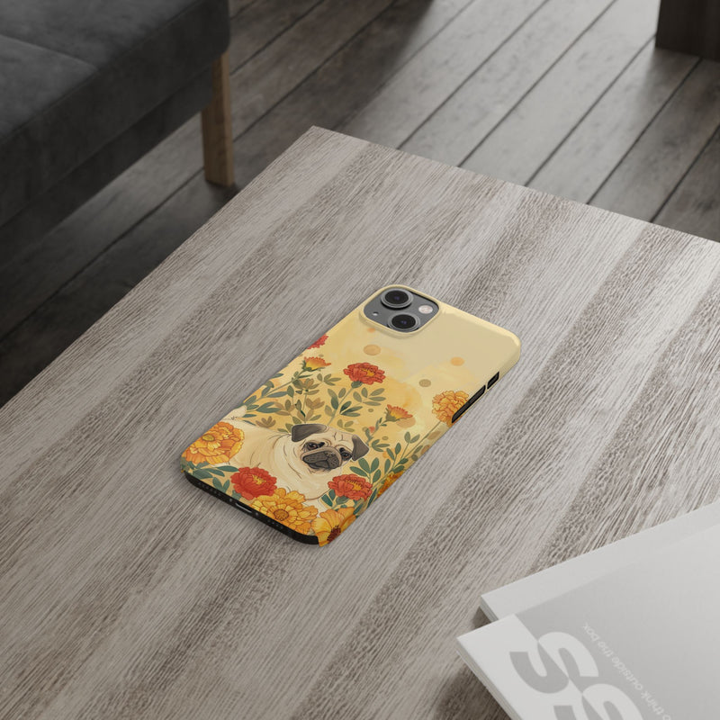 Pug with Flowers Slim iPhone Cases