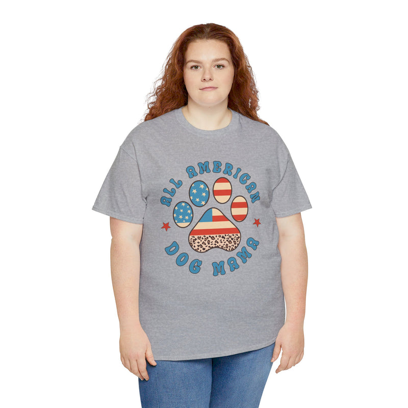 All American Dog Mama Heavy Cotton Tee | American Flag Paw Print Dog Mama Shirt