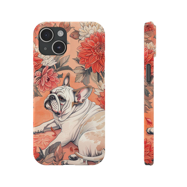 Bulldog with Flowers Slim Phone Cases