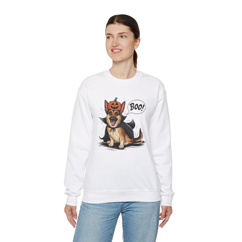 German Shepherd Halloween Sweatshirt – Cute Dog with Pumpkin & Boo Text