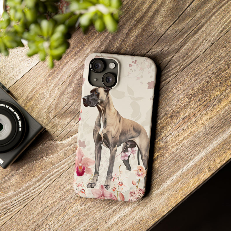 Great Dane with Flowers Slim iPhone Cases