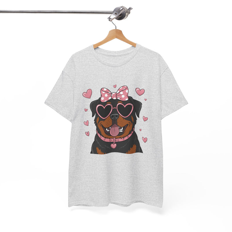 Rottweiler with Pink Hearts Valentine's Day Unisex Heavy Cotton Tee