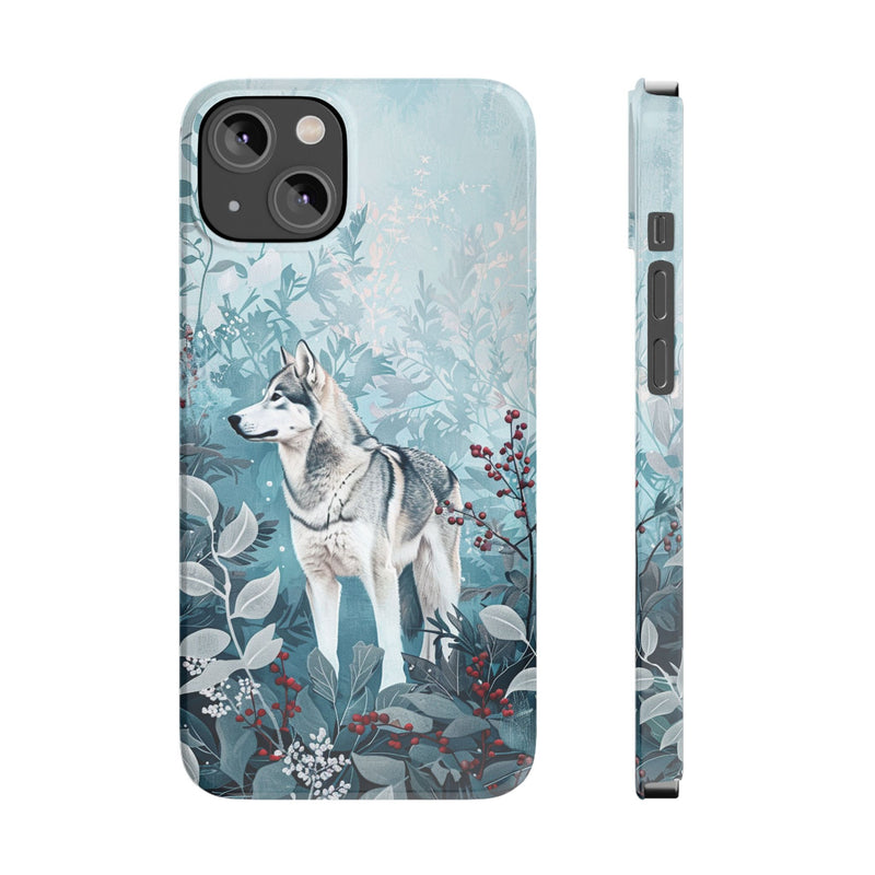 Siberian Husky with Flowers Slim iPhone Cases