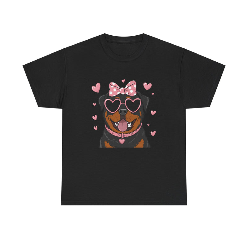 Rottweiler with Pink Hearts Valentine's Day Unisex Heavy Cotton Tee