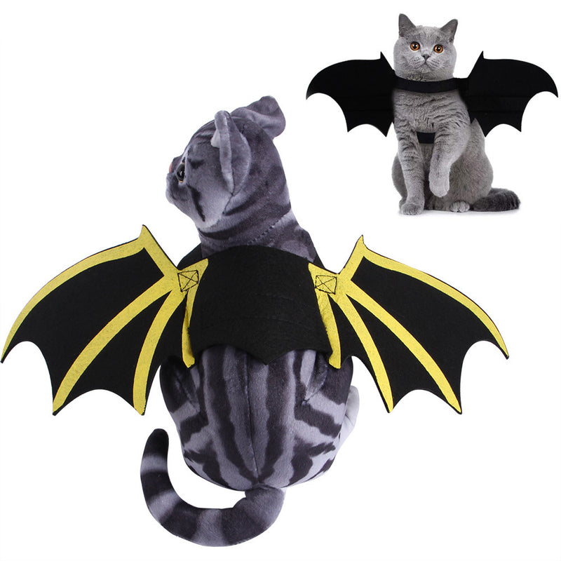 Dog Halloween Costumes Cat Print Bat Wings Bell