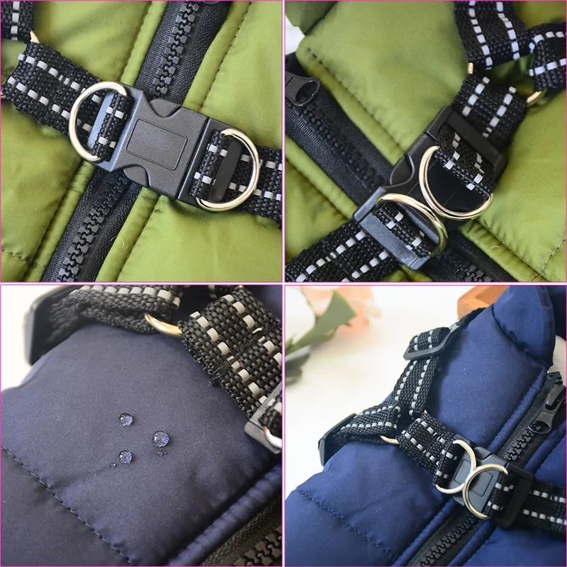 Waterproof Pet Harness with Quilted Padding and Reflective Strip - Ideal for Winter Walks and Hikes