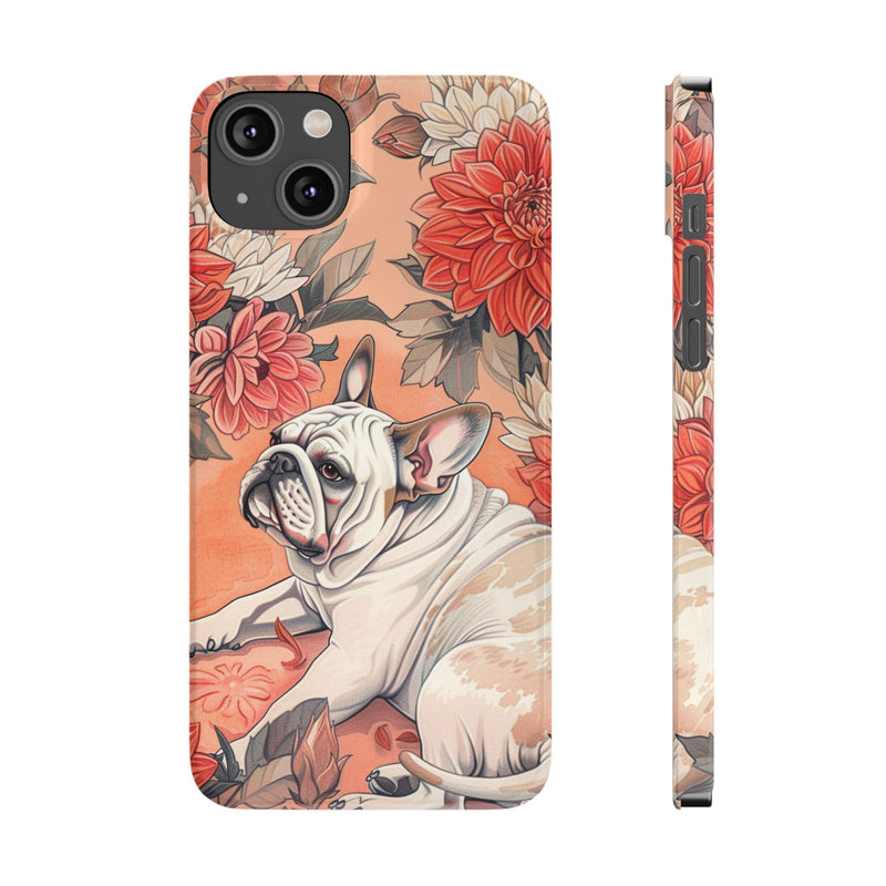 Bulldog with Flowers Slim Phone Cases