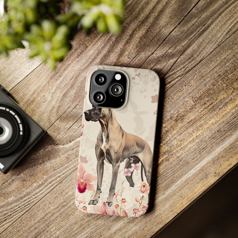 Great Dane with Flowers Slim iPhone Cases