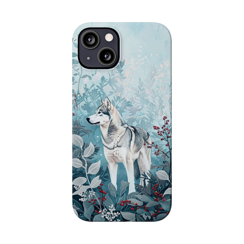 Siberian Husky with Flowers Slim iPhone Cases