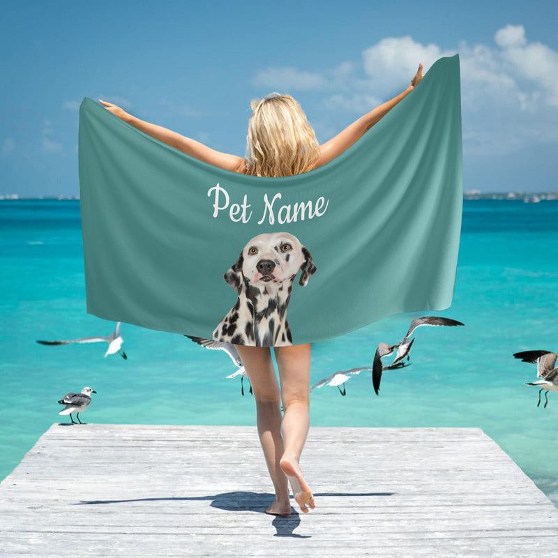 Custom Pet Photo Portrait Beach Towel, Personalized Dog Photo Portrait Beach Towel