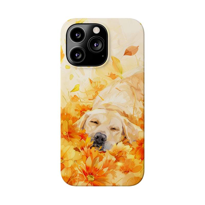 Labrador with Flowers Slim Phone Cases