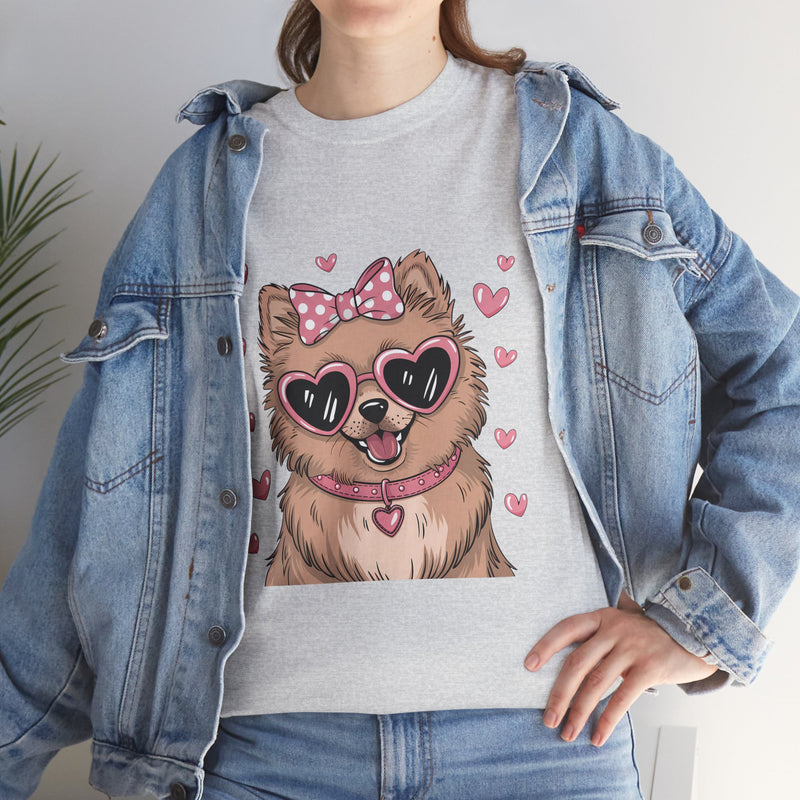 Chihuahua with Pink Hearts Valentine's Day Unisex Heavy Cotton Shirt