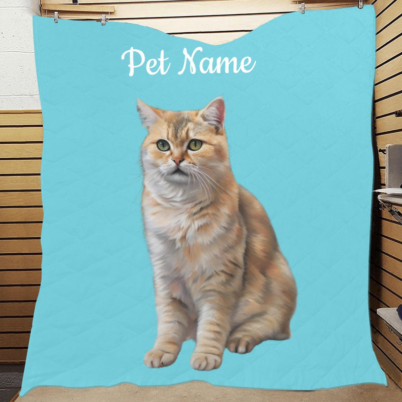 Custom Pet Portrait Quilt | Personalized Gift for Dog Lovers | Dog Cat Portraits on Quilt