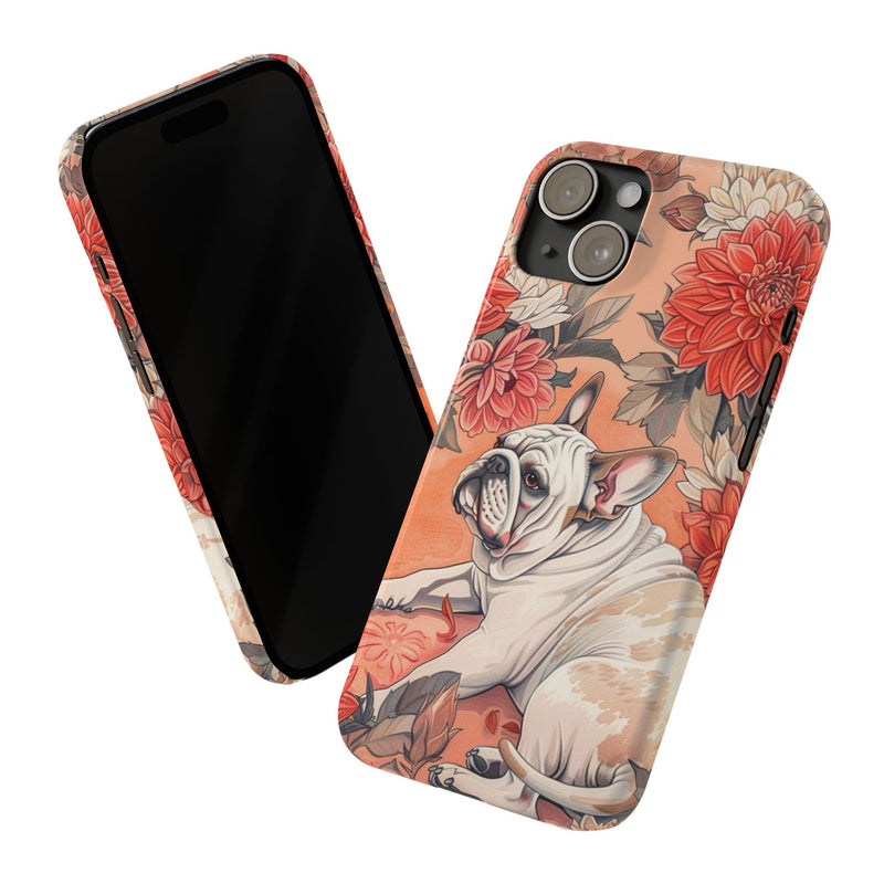 Bulldog with Flowers Slim Phone Cases