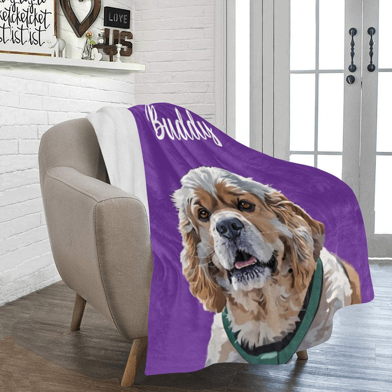 Custom Pet Dog Portrait Fleece Blanket, Gift idea for Dog Lovers, Dog Mom, Dog Dad