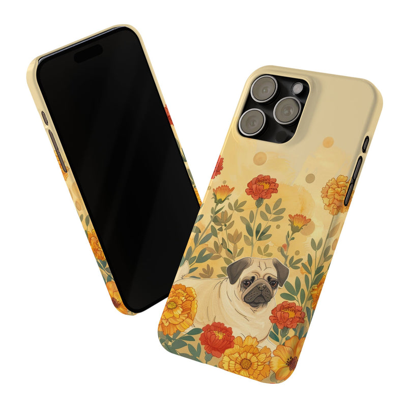 Pug with Flowers Slim iPhone Cases