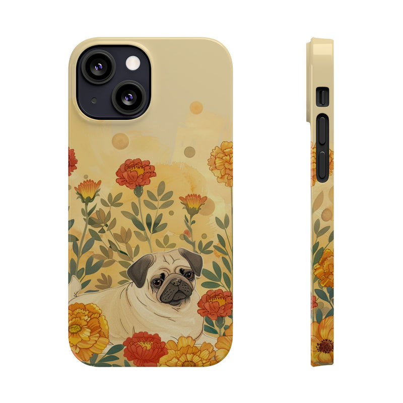 Pug with Flowers Slim iPhone Cases