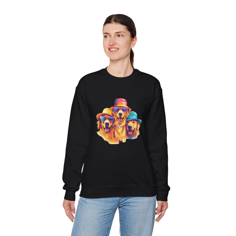 Golden Retrievers in Quirky Hats & Sunglasses Unisex Heavy Blend™ Sweatshirt | Fun Whimsical Design