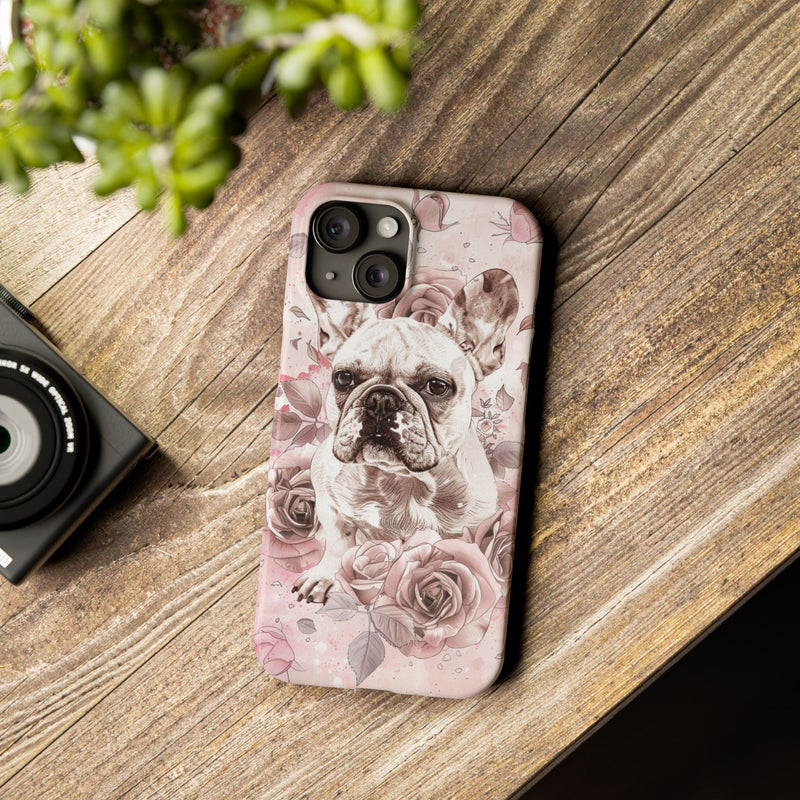 French Bulldog with Flowers Slim iPhone Cases