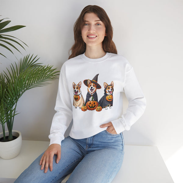 Corgis Halloween Sweatshirt – Three Cute Dogs with Pumpkin Design