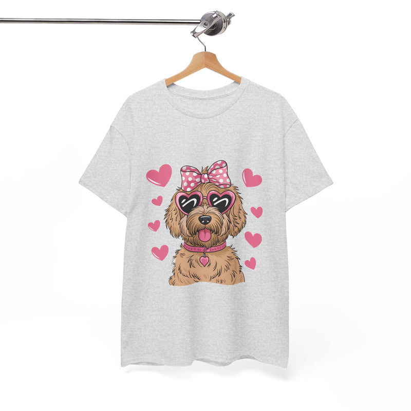 Goldendoodle Valentine's Day Tee with Pink Hearts | Unisex Cotton Shirt