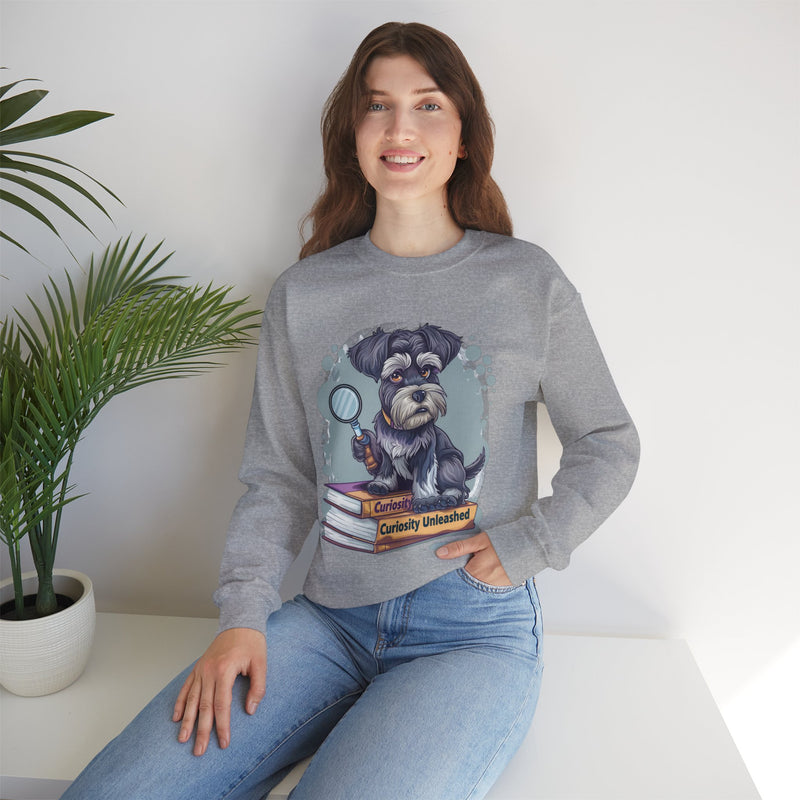 Curiosity Unleashed Schnauzer Unisex Crewneck Sweatshirt – Dog on Books