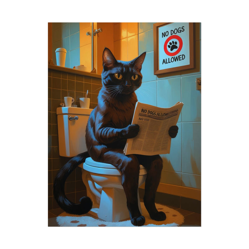 Funny Abyssinian Cat Bathroom Poster – Cat Sitting on Toilet Reading Newspaper | Humorous Cat Wall Art for Bathroom Decor