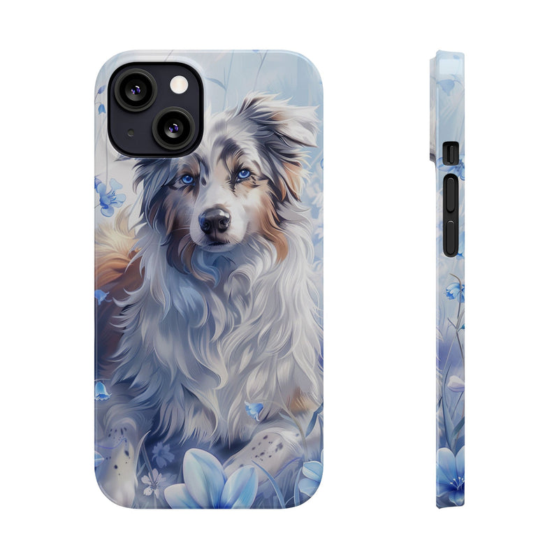 Australian Shepherd with Flowers iPhone Slim Phone Cases