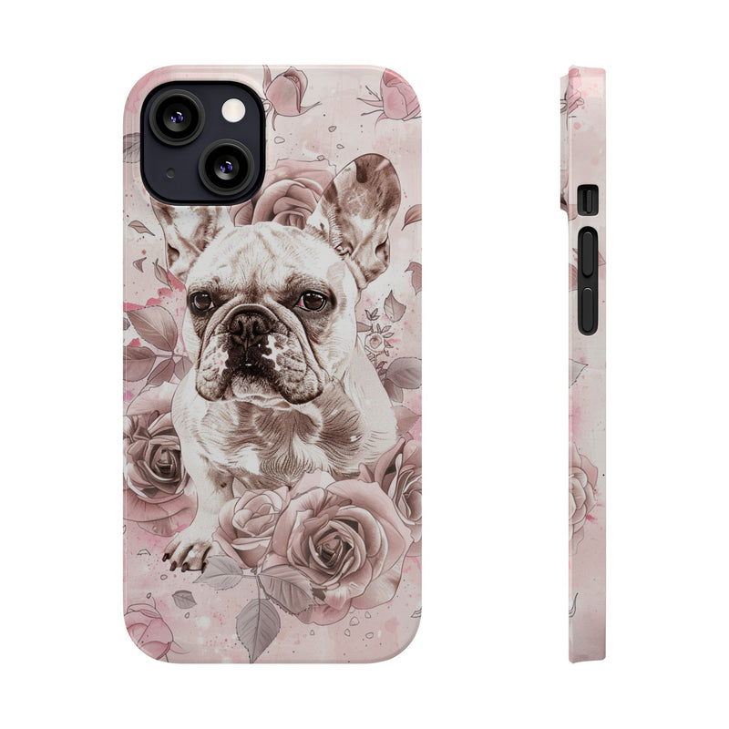 French Bulldog with Flowers Slim iPhone Cases