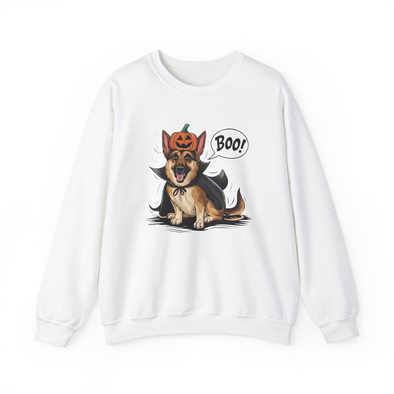 German Shepherd Halloween Sweatshirt – Cute Dog with Pumpkin & Boo Text