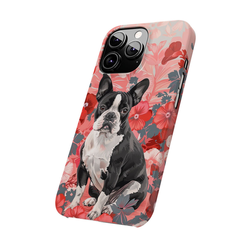 Boston Terrier with Flowers iPhone Slim Phone Cases