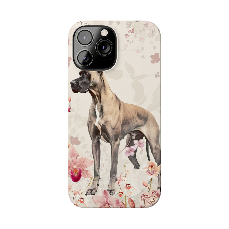 Great Dane with Flowers Slim iPhone Cases