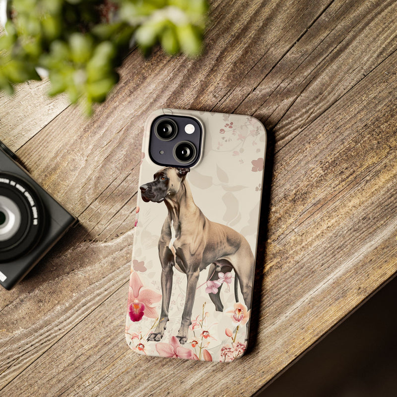 Great Dane with Flowers Slim iPhone Cases