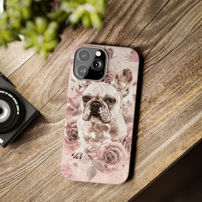 French Bulldog with Flowers Slim iPhone Cases