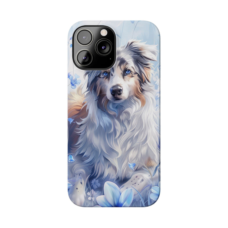 Australian Shepherd with Flowers iPhone Slim Phone Cases