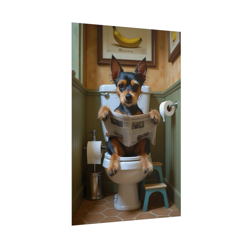 Funny Affenpinscher Bathroom Poster – Dog Sitting on Toilet Reading Newspaper | Humorous Dog Wall Art for Bathroom Decor