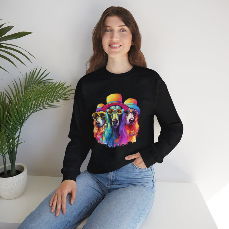 Afghan Hounds in Quirky Hats & Sunglasses Unisex Heavy Blend™ Sweatshirt | Fun Whimsical Design