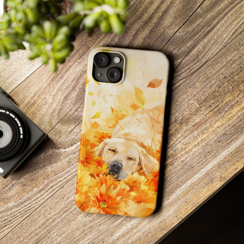 Labrador with Flowers Slim Phone Cases